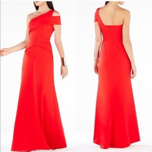 BCBGMaxAzria red one shoulder maxi dress